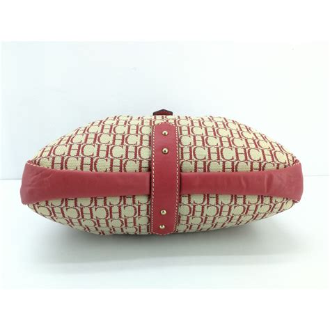 Bolso Carolina Herrera De Lona Y Piel Roja De Segunda Mano