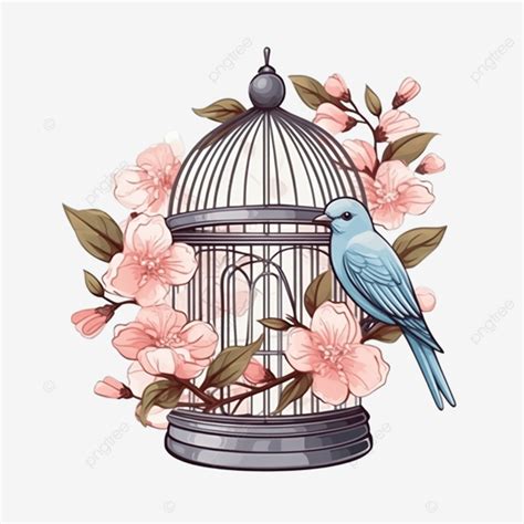 Birds Cage In Vintage Style Spring Season Illustration Element Cage