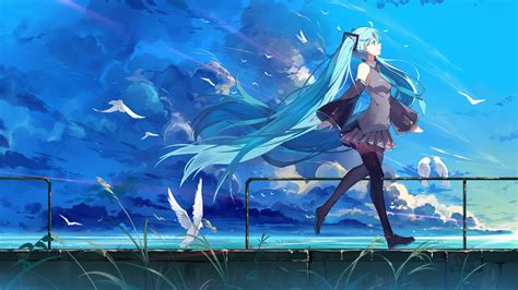 Birds Vocaloid Hatsune Miku Clouds Water Anime Long Hair Hd Wallpaper Rare Gallery