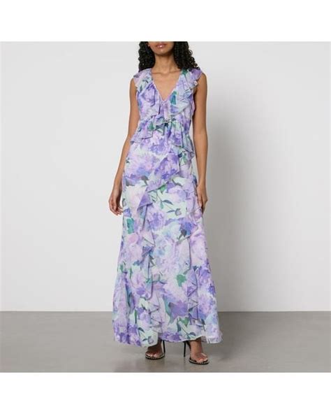 Hope And Ivy Breslin Floral Print Chiffon Frill Maxi Dress In Blue Lyst