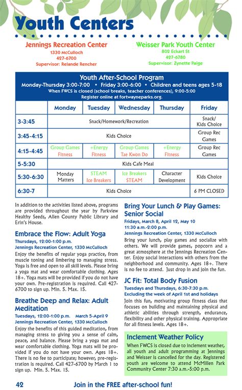Jennings Center Schedules Fort Wayne Parks And Recreation