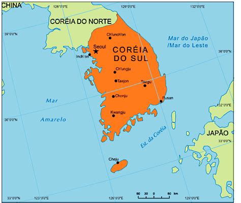 Mapa da Coreia do Sul fatos interessantes e informações sobre o país