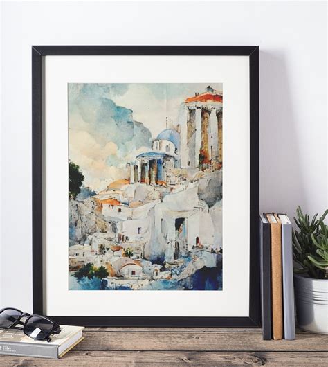 Greek Inspired Coastal Town Digital Download Printable Art, Watercolor ...