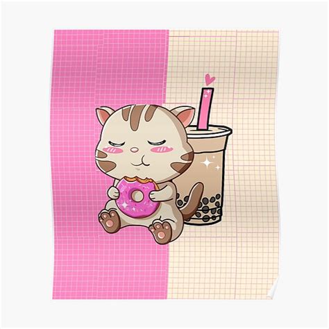 Cat Boba Tea Bubble Tea Anime Kawaii Poster For Sale By Artlaila