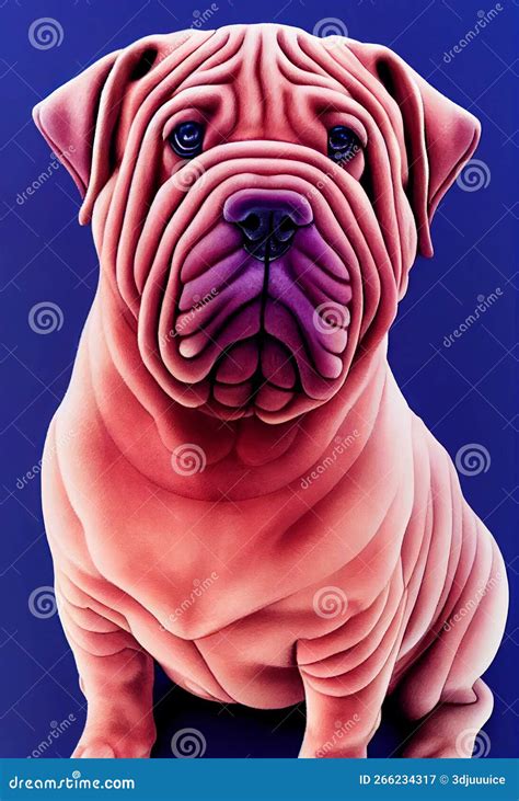 Watercolor Portrait Of Cute Chinese Shar Pei Dog Stock Illustration