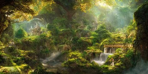 Lush And Beautiful Concept Art For Rivendell Lord Of Stable Diffusion