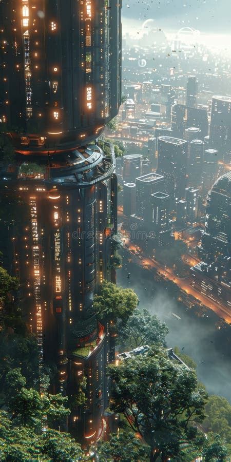 Visão De Uma Paisagem Urbana Futurista Edifícios Altos E Abundância