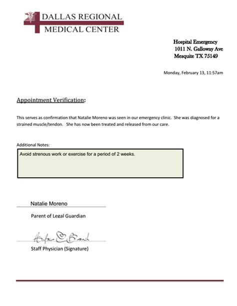 Hospital Work Note Template