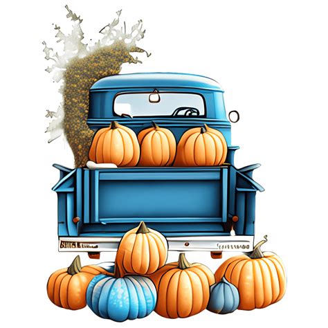 Blue Vintage Truck Filled With Pumpkins Creative Fabrica