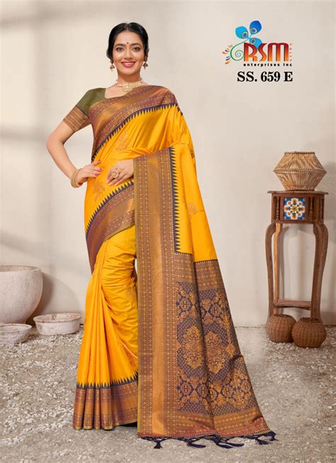 Katha Soft Silk Party Wear Saree In Yellow Rsm Silks Online