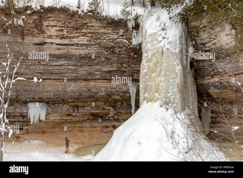 Munising, Michigan - Munising Falls in winter, in Pictured Rocks ...