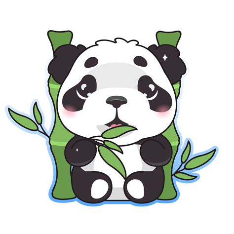 Lindo Panda Comiendo Bambú Kawaii Personaje De Dibujos Animados Vector