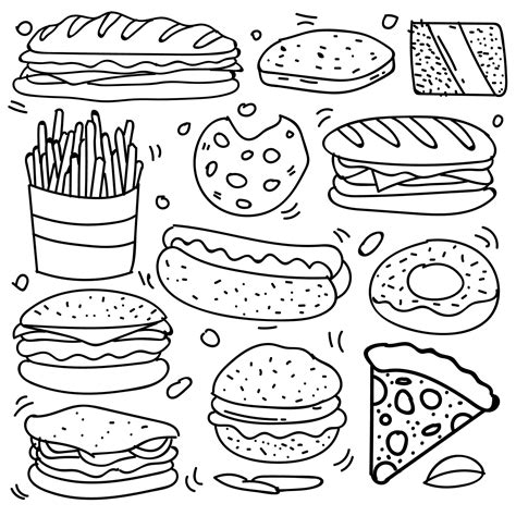 Set Of Hand Drawn Food Isolated On White Background Doodle Set Of Fast