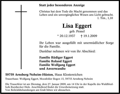 Traueranzeigen Von Lisa Eggert Trauer In Nrw De