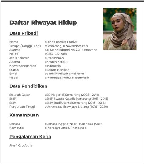 Contoh Daftar Riwayat Hidup