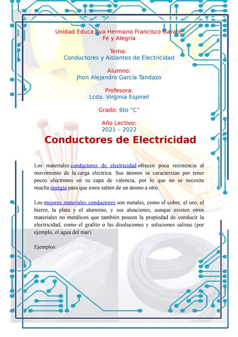 Diptico Conductores Y Aislantes De Electricidad Unidad Educa Tiva