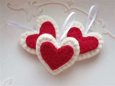 Traditional Felt Valentines Day Ornaments Hanging Heart Etsy