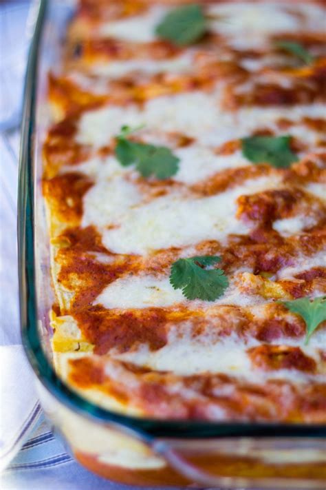 Quinoa Black Bean And Green Chili Enchiladas With Roasted Red Pepper