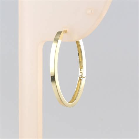 14k Solid Gold Large Oval Huggie Hinged Hoop Earring Huggie Etsy