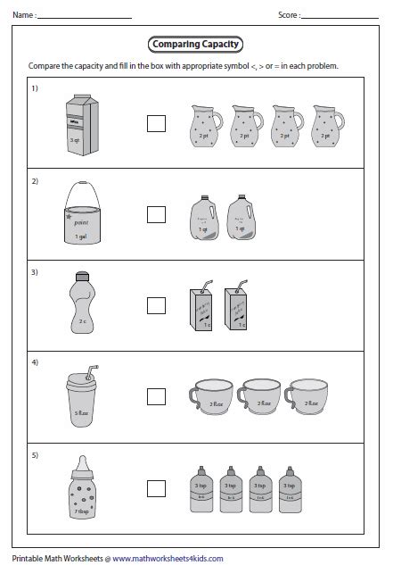 Capacity And Mass Worksheets Grade 3