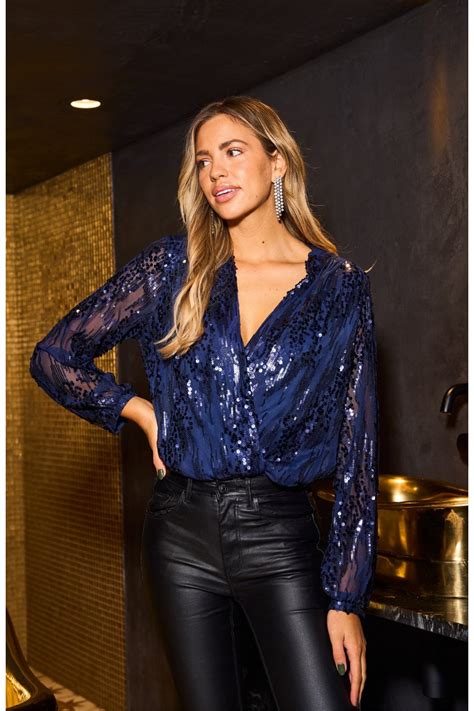 Sequin Wrap Bodysuit With Long Sleeve Women From Yumi Uk