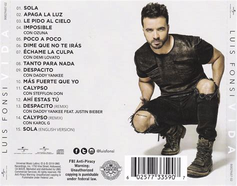 Car Tula Trasera De Luis Fonsi Vida Portada