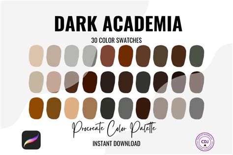 Dark Academia Procreate Color Palettes 30 Color Swatches