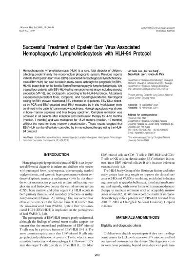 Successful Treatment Of Epstein Barr Virus Associated Hemophagocytic