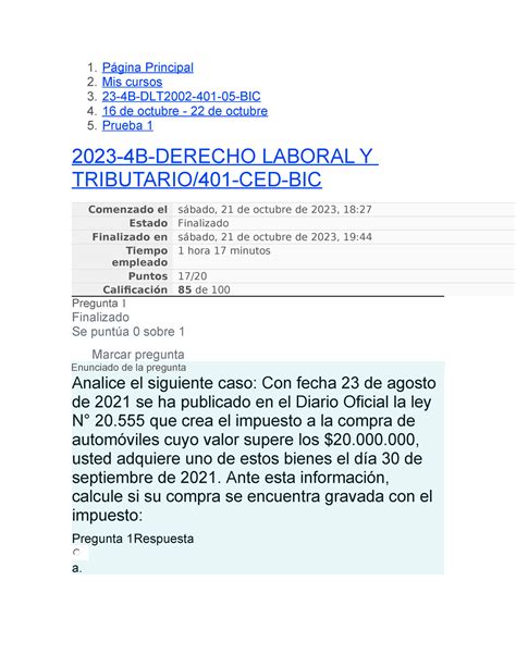 Prueba Derecho Laboral Y Tributario P Gina Principal Mis