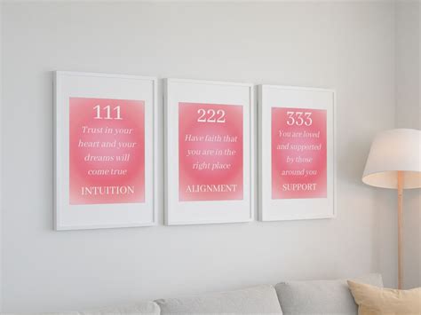 Printable Set Of Angel Number Posters Positive Aura Pink Grainy