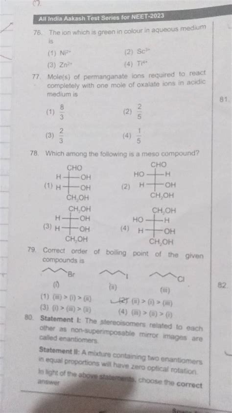 4 79 Correct Order Of Boiling Point Of The Given Compounds Is I