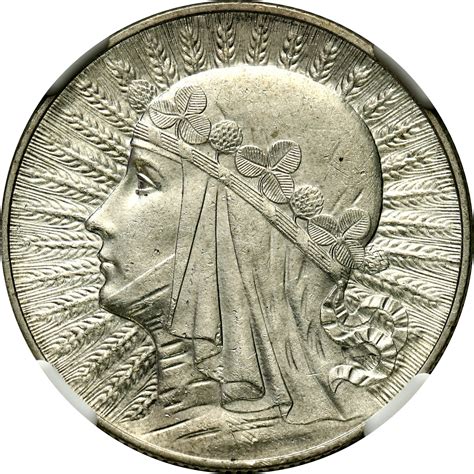 II RP 5 złotych 1932 głowa kobiety bez znaku NGC MS63 PIĘKNE