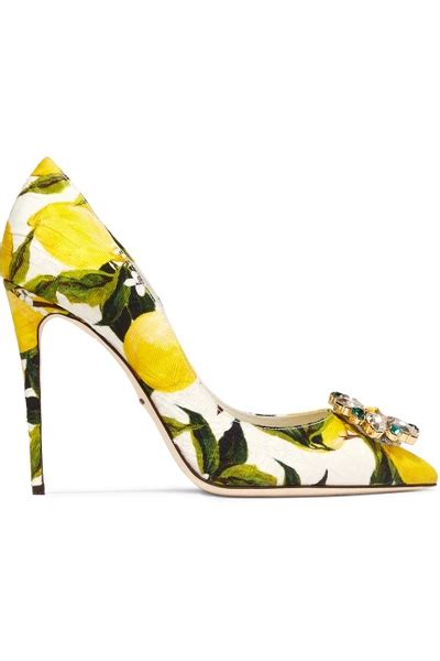 Dolce And Gabbana Crystal Embellished Printed Jacquard Pumps Modesens