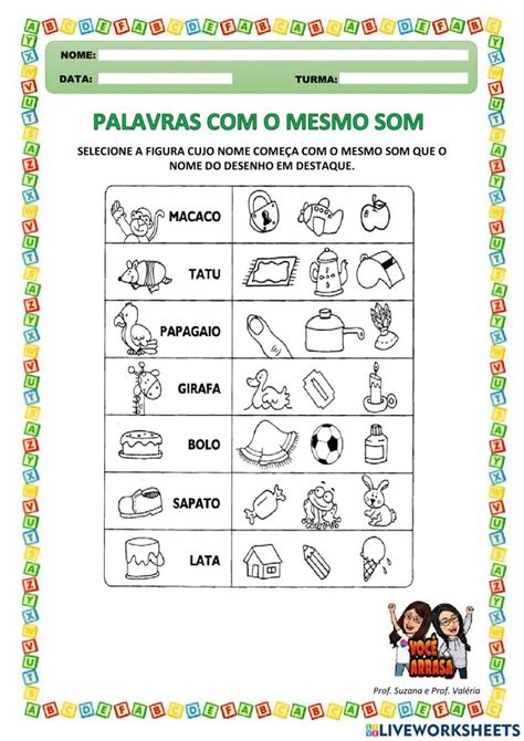 Palavras Com O Mesmo Som Worksheet Palavras Leitura Som