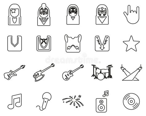 Kiss Band Icons Black & White Thin Line Set Big Stock Vector ...