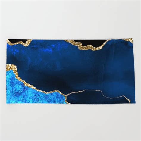 Sapphire Royal Blue And Azure Aqua Marble With Gold Veins Beach Towel By Dec02 Society6