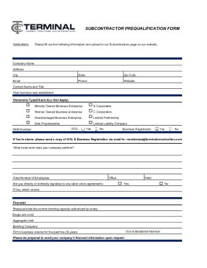 Fillable Online Subcontractor Prequalification Form Template Fill Out