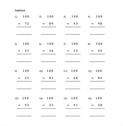 Subtracting Across Zeros Worksheets Grade 4