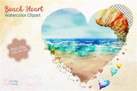 Beach Heart Watercolor Clipart Graphic By Crafty Corner Creative Fabrica