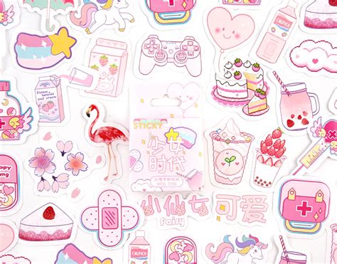 Kawaii Stickers Pack Of 46 Tiny Pink Pastel Diy Cutout Etsy Australia