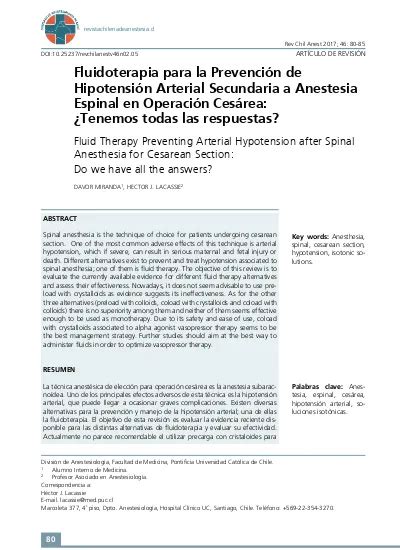 Fluidoterapia Para La Prevenci N De Hipotensi N Arterial Secundaria A