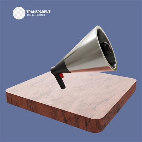 Un altavoz que está sobre una plataforma de madera con las palabras