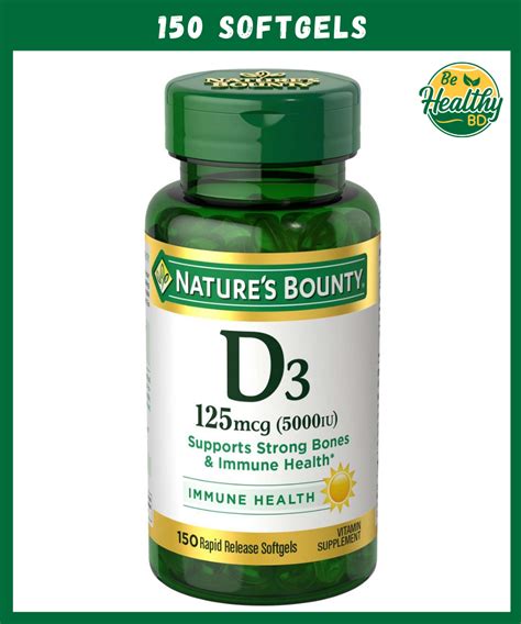 Nature S Bounty D3 125 Mcg 5 000 IU 150 Softgels BeHealthyBD