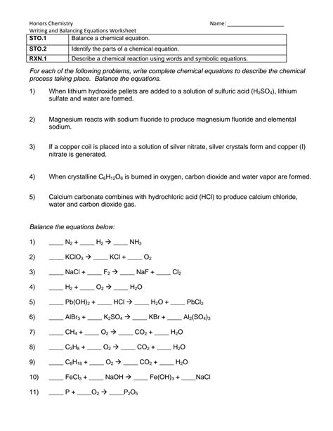 SOLUTION Writing And Balancing Equations Worksheet Steps In