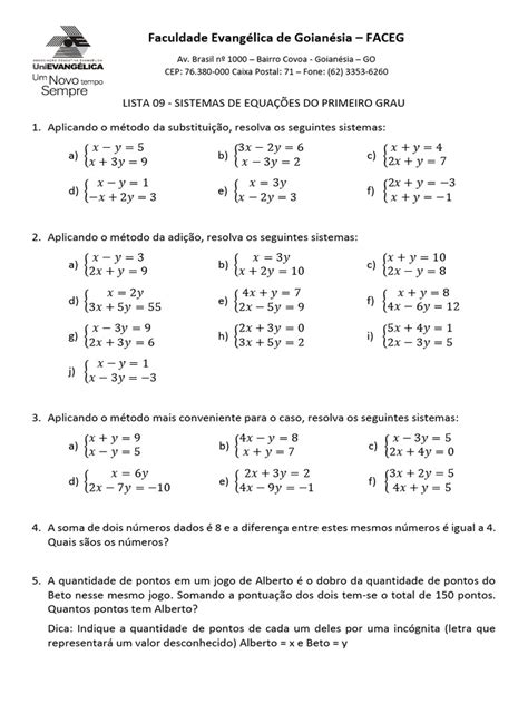 Sistema Do Primeiro Grau - Lista 09 - Sistemas de Equações Do Primeiro Grau | PDF | Cães