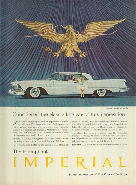 The Classic Fine Car Of Its Generation Imperial By Chrysler Ad 1958 Ny