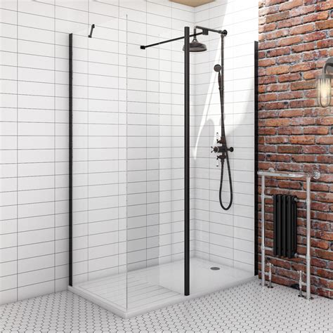 1400x800mm Black Frameless Walk In Shower Enclosure And Shower Tray