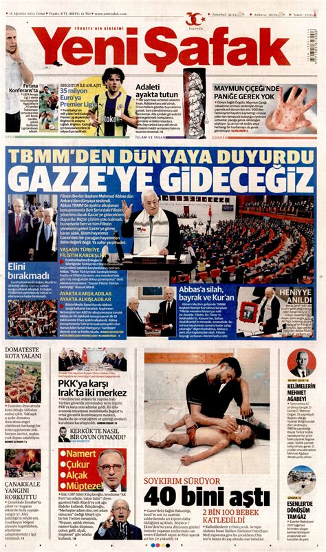 Yeni Şafak Gazetesi Yeni Şafak Manşet Oku Haberler 16 Ağustos 2024