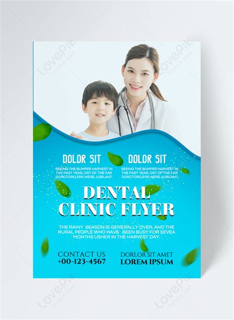 Dental Clinic Promotional Flyer With Blue Bubbles Mint Leaves Template