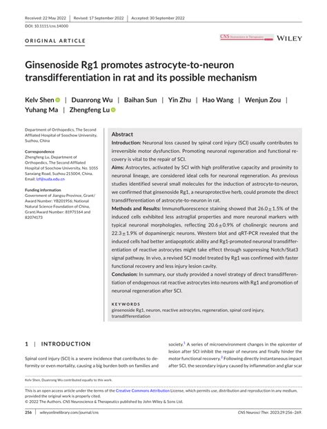 Pdf Ginsenoside Rg1 Promotes Astrocyte‐to‐neuron Transdifferentiation